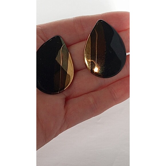 Southwest Bohemian Black & Gold Ceramic Teardrop Earrings Post 2 3/4 inch - Picture 9 of 9